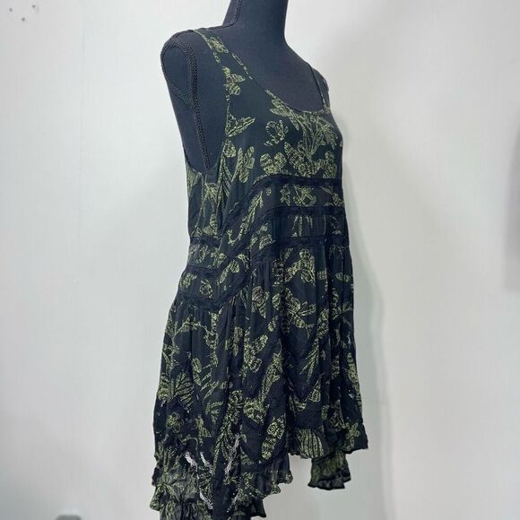 Intimately Free People Voile & Lace Trapeze Dress Rare Green Floral Print Sz Sm - Picture 1 of 16